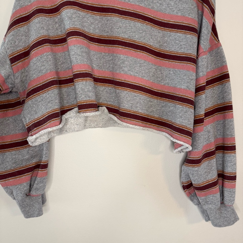 Wild Fable Striped Cropped Sweatshirt in Red and Gray - Picture 5 of 10